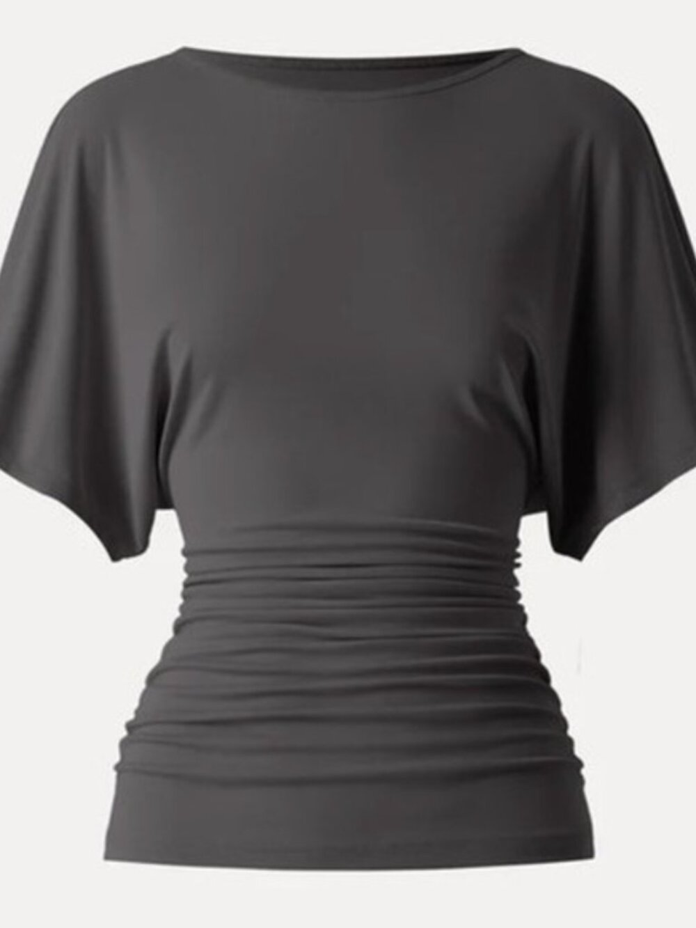 NWT OGL Charcoal Gray Effortless Boatneck Batwing Sleeve Side Ruched XXL - Picture 2 of 10